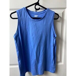 Lands End Womens Crew Neck Tank Top Sleeveless Cotton Blue Small Outdoors